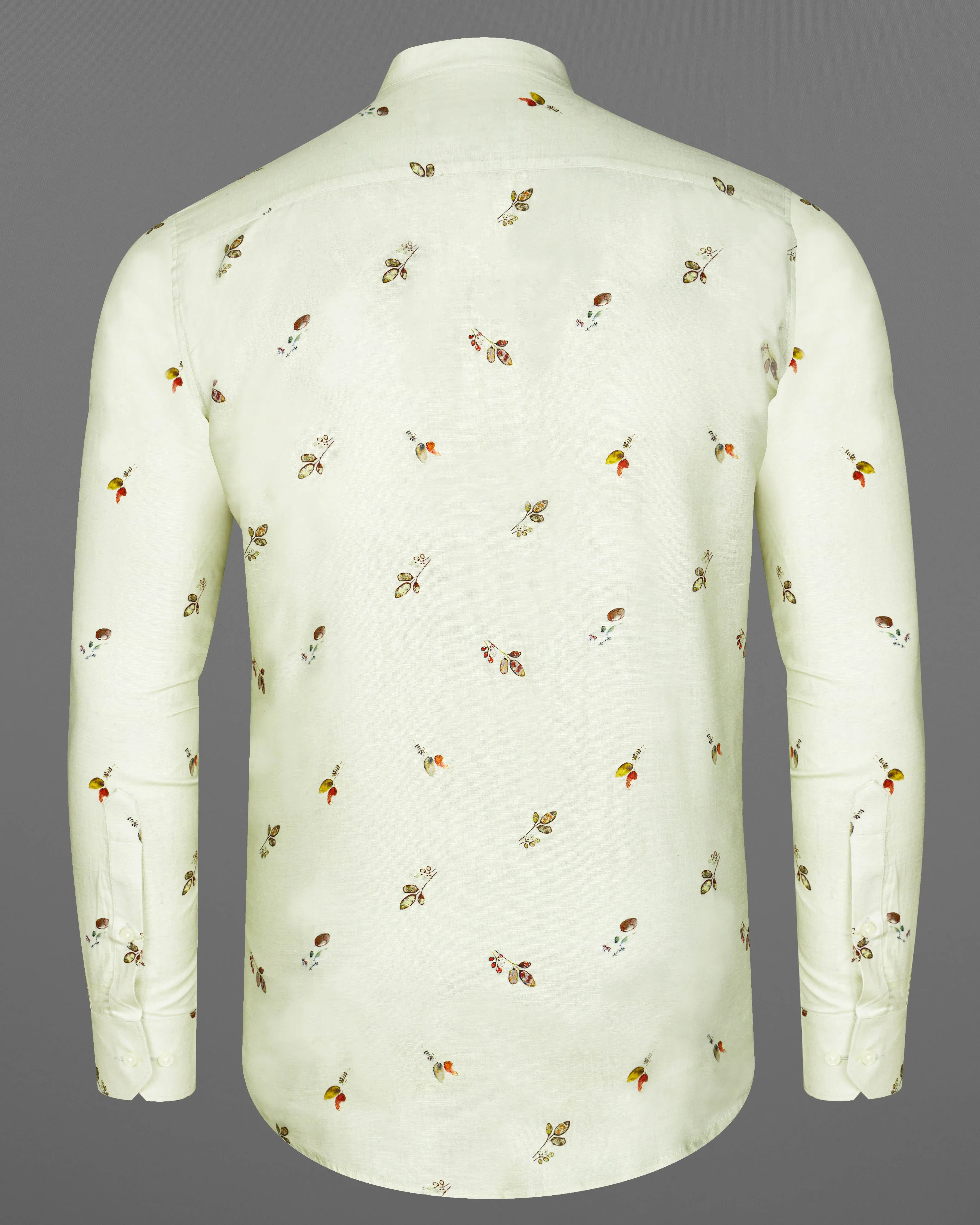 Beryl Beige Leaves Printed Luxurious Linen Shirt