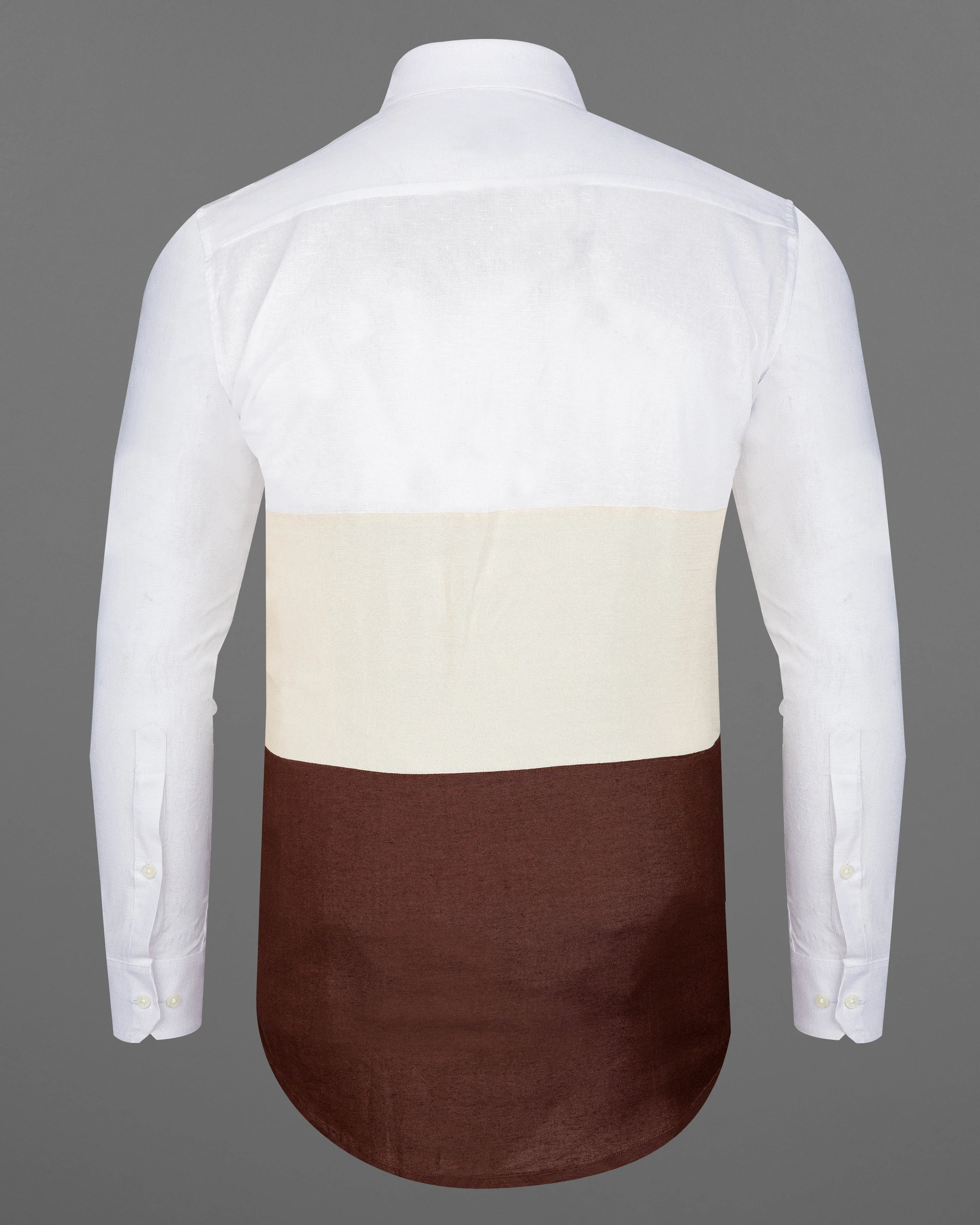 Bistre Brown with Periglacial Cream and White Luxurious Linen Designer Block Pattern Shirt