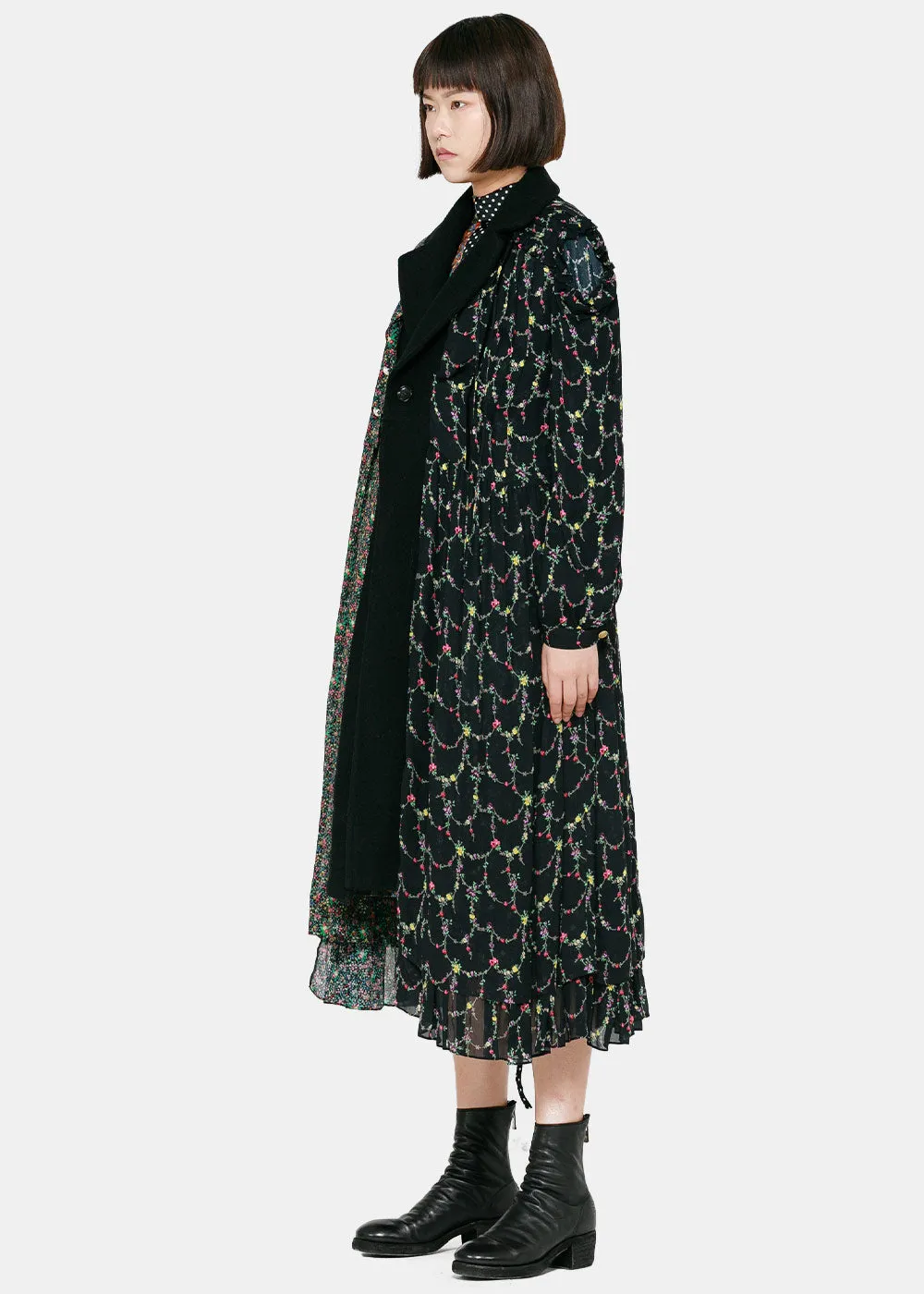 Black & Floral Reversible Dress Coat