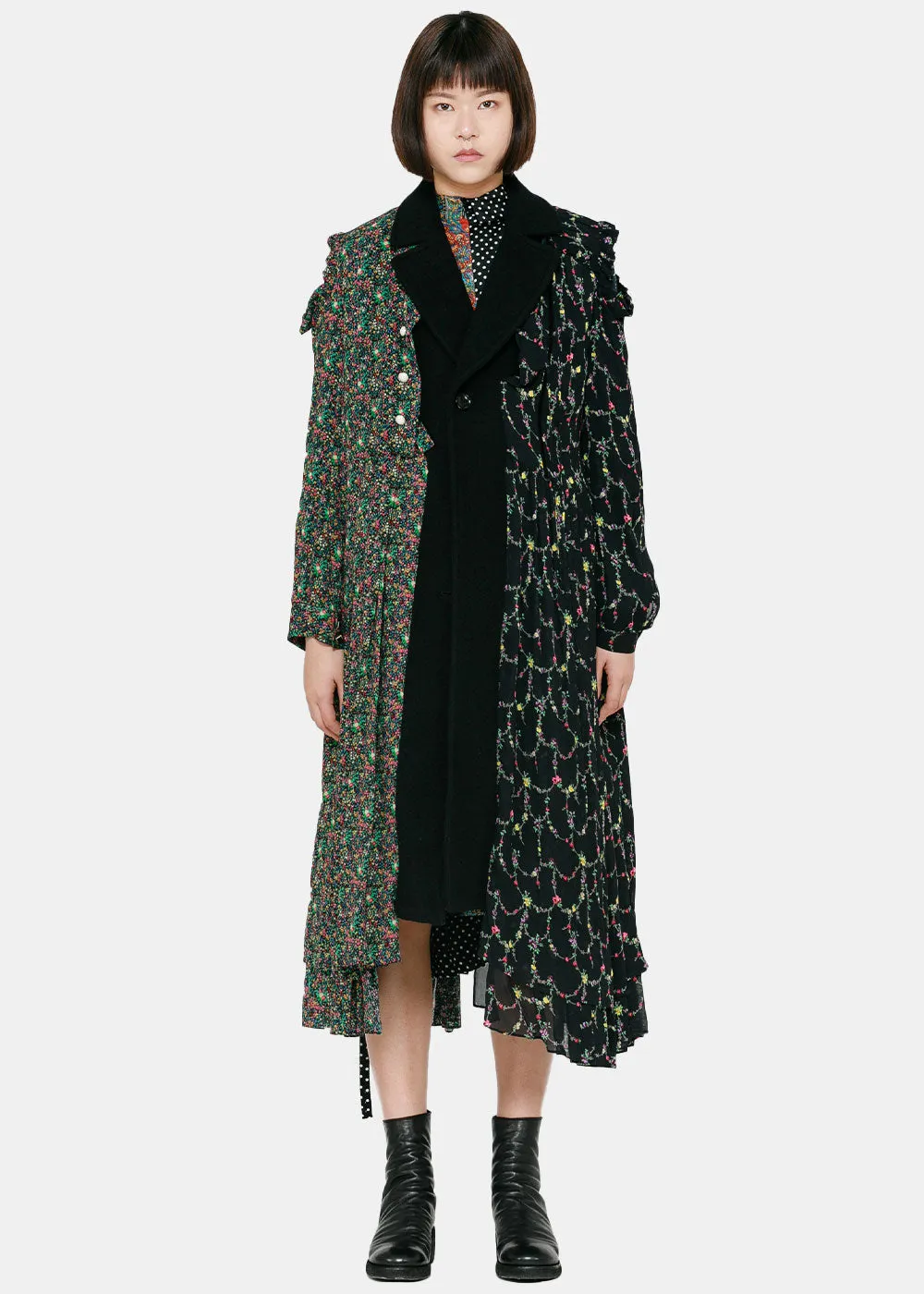 Black & Floral Reversible Dress Coat