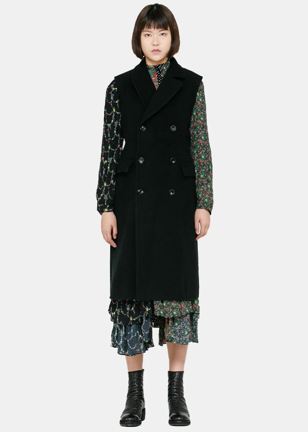 Black & Floral Reversible Dress Coat