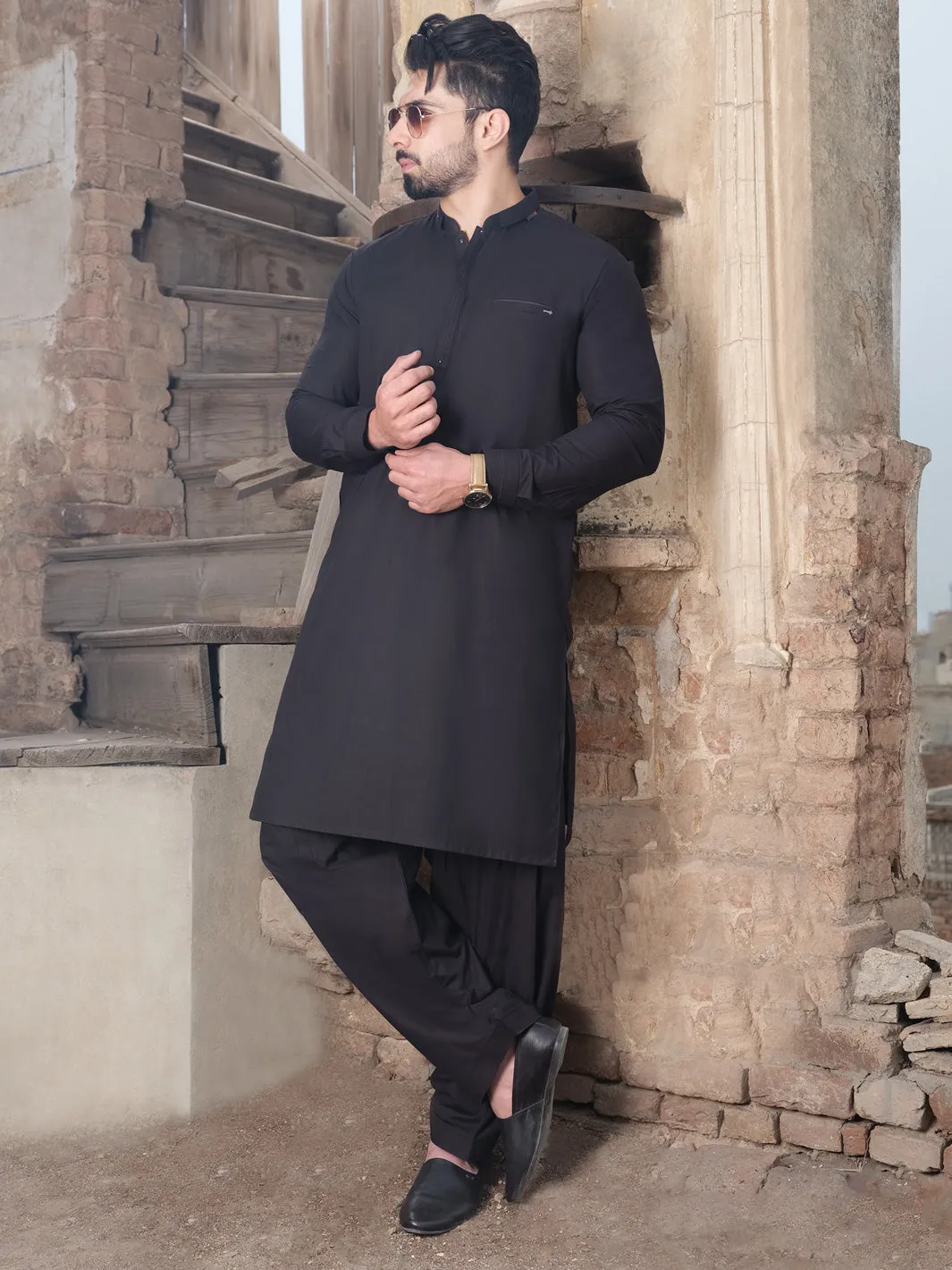 Black Blended Kameez Shalwar - AL-KS-2483