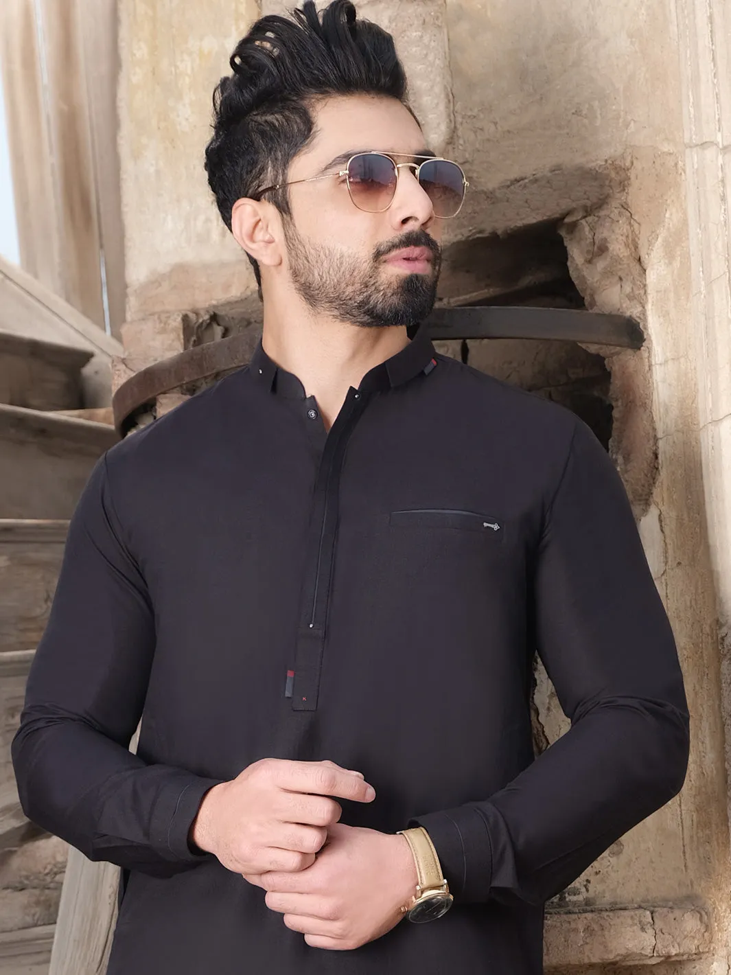 Black Blended Kameez Shalwar - AL-KS-2483