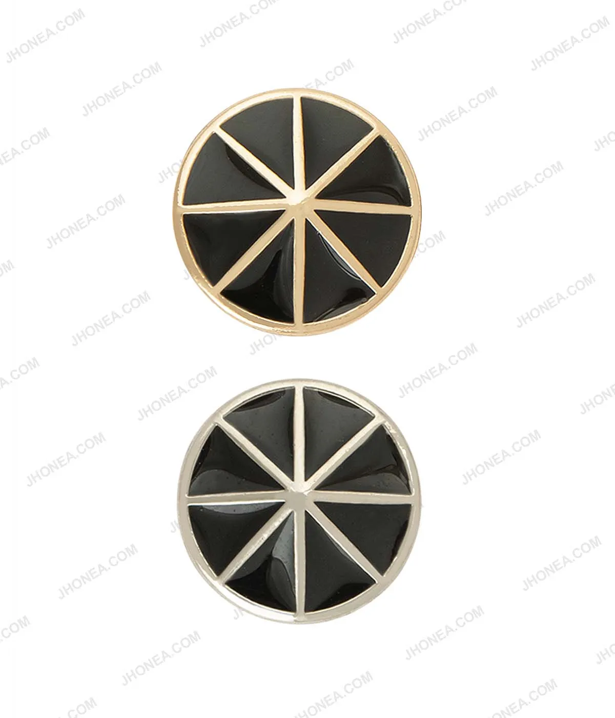 Black Enamel Shiny Wheel Design Surface Shirt Buttons