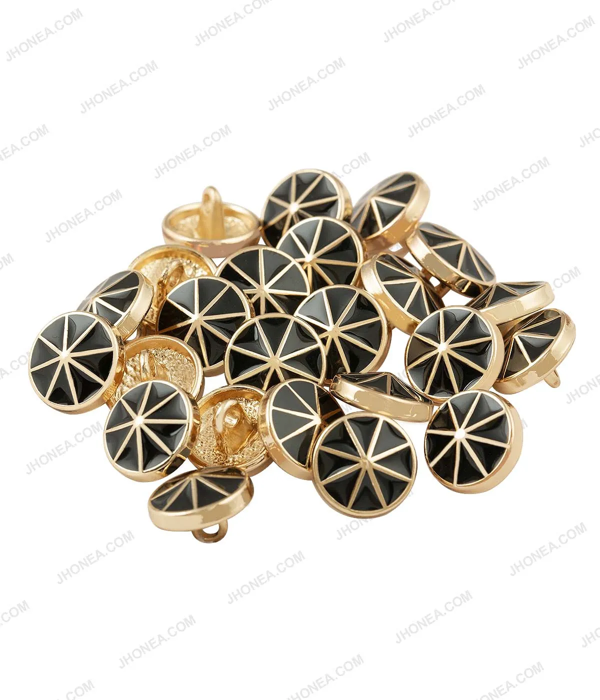 Black Enamel Shiny Wheel Design Surface Shirt Buttons