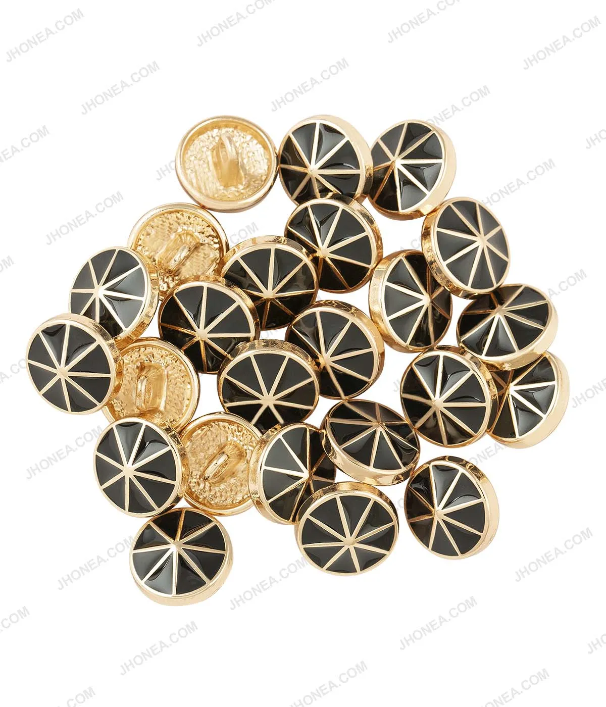 Black Enamel Shiny Wheel Design Surface Shirt Buttons