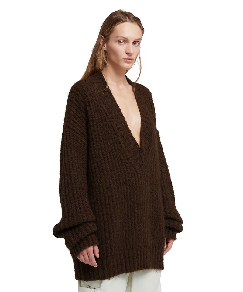 Blended wool v-neck sweater "Warm Winter"  Chocolate