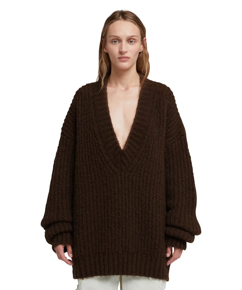 Blended wool v-neck sweater "Warm Winter"  Chocolate