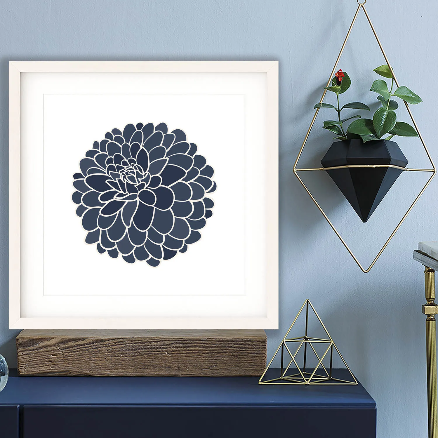 Blue Dahlia Square Art Print