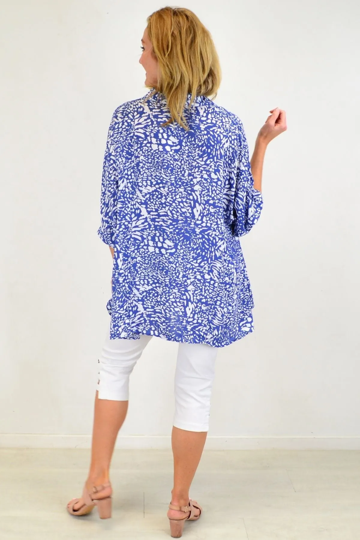 Blue Giraffe Print Relaxed Fit Tunic Blouse