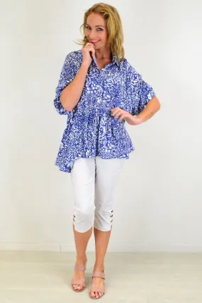 Blue Giraffe Print Relaxed Fit Tunic Blouse