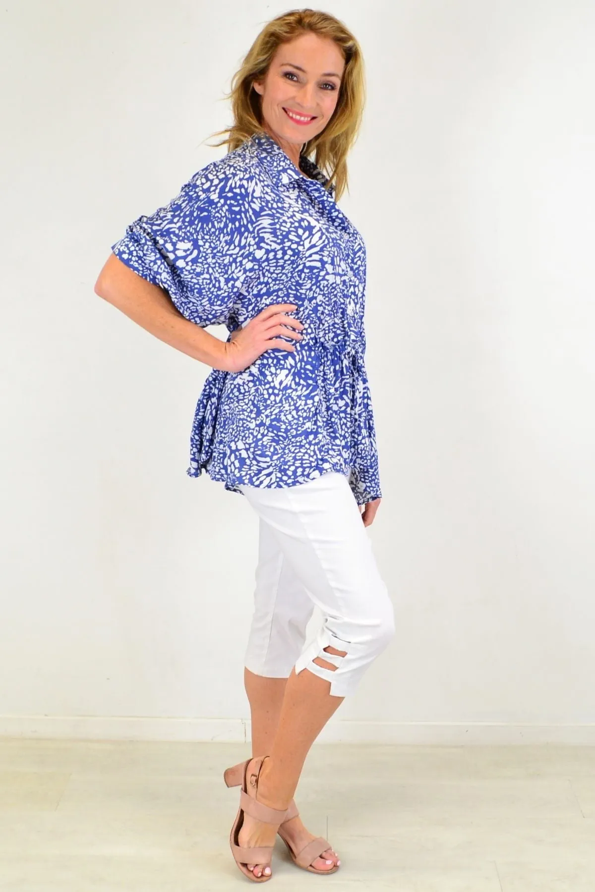 Blue Giraffe Print Relaxed Fit Tunic Blouse