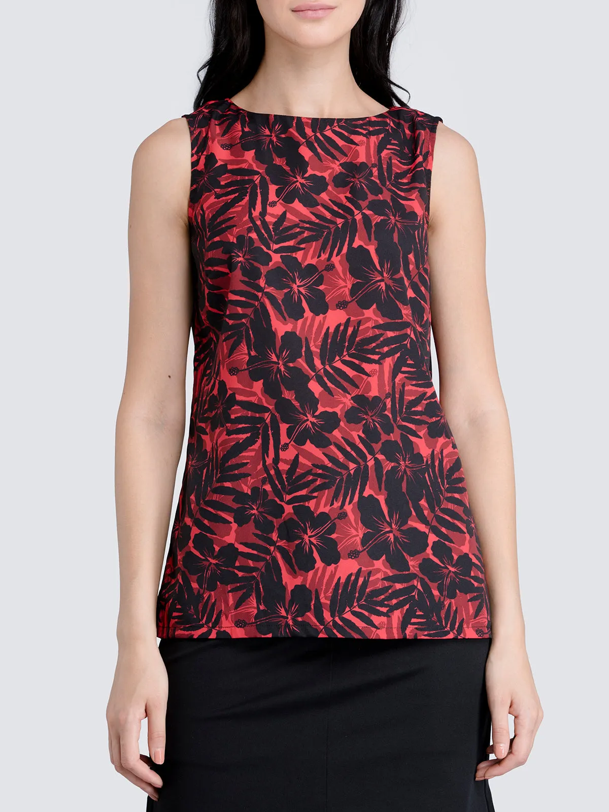 Boat Neck Floral Top - Red