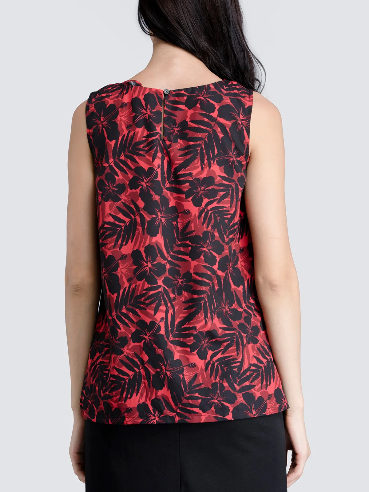 Boat Neck Floral Top - Red