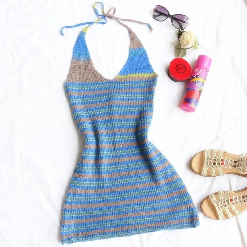 Boho Halter Knitted Mini Dress