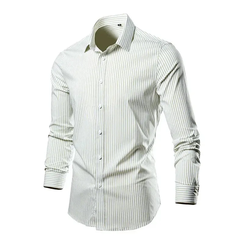 BONSIR  -  Men's Spring/Summer Business Dress Large Striped Long Sleeve Shirt Printed Casual Men's Long Sleeve Shirt