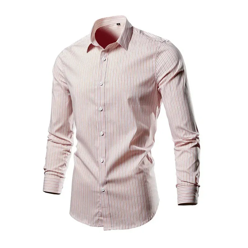 BONSIR  -  Men's Spring/Summer Business Dress Large Striped Long Sleeve Shirt Printed Casual Men's Long Sleeve Shirt