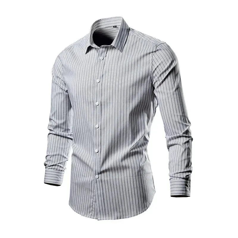 BONSIR  -  Men's Spring/Summer Business Dress Large Striped Long Sleeve Shirt Printed Casual Men's Long Sleeve Shirt