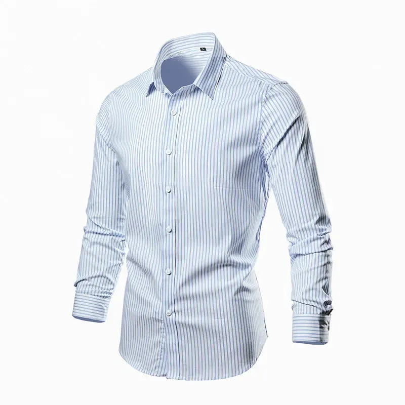 BONSIR  -  Men's Spring/Summer Business Dress Large Striped Long Sleeve Shirt Printed Casual Men's Long Sleeve Shirt