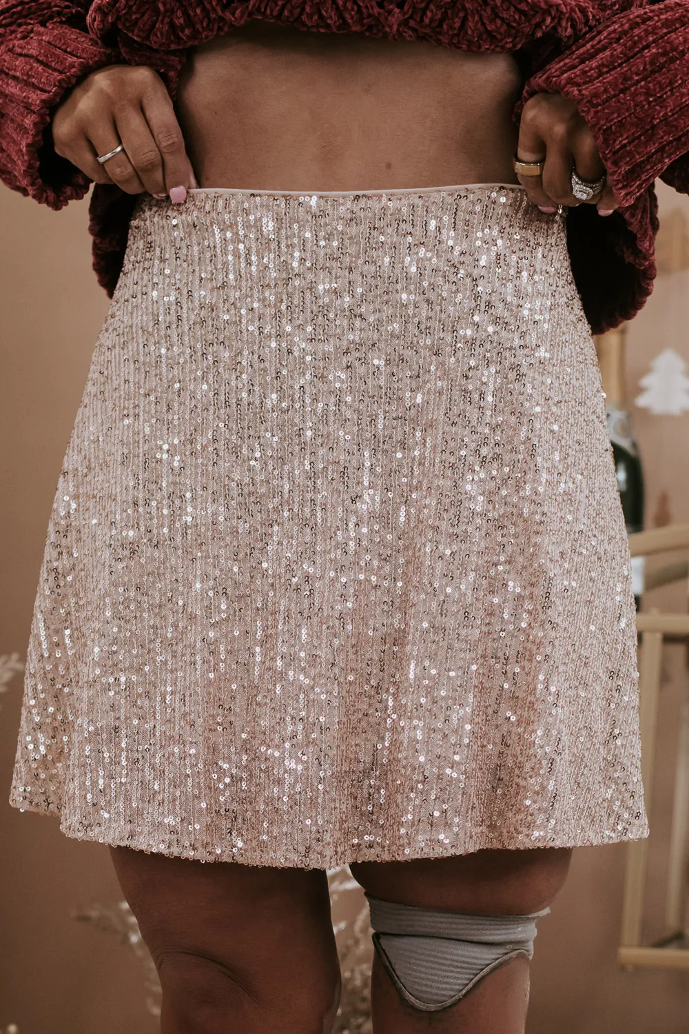 Born To Sparkle Mini Skirt, Champagne