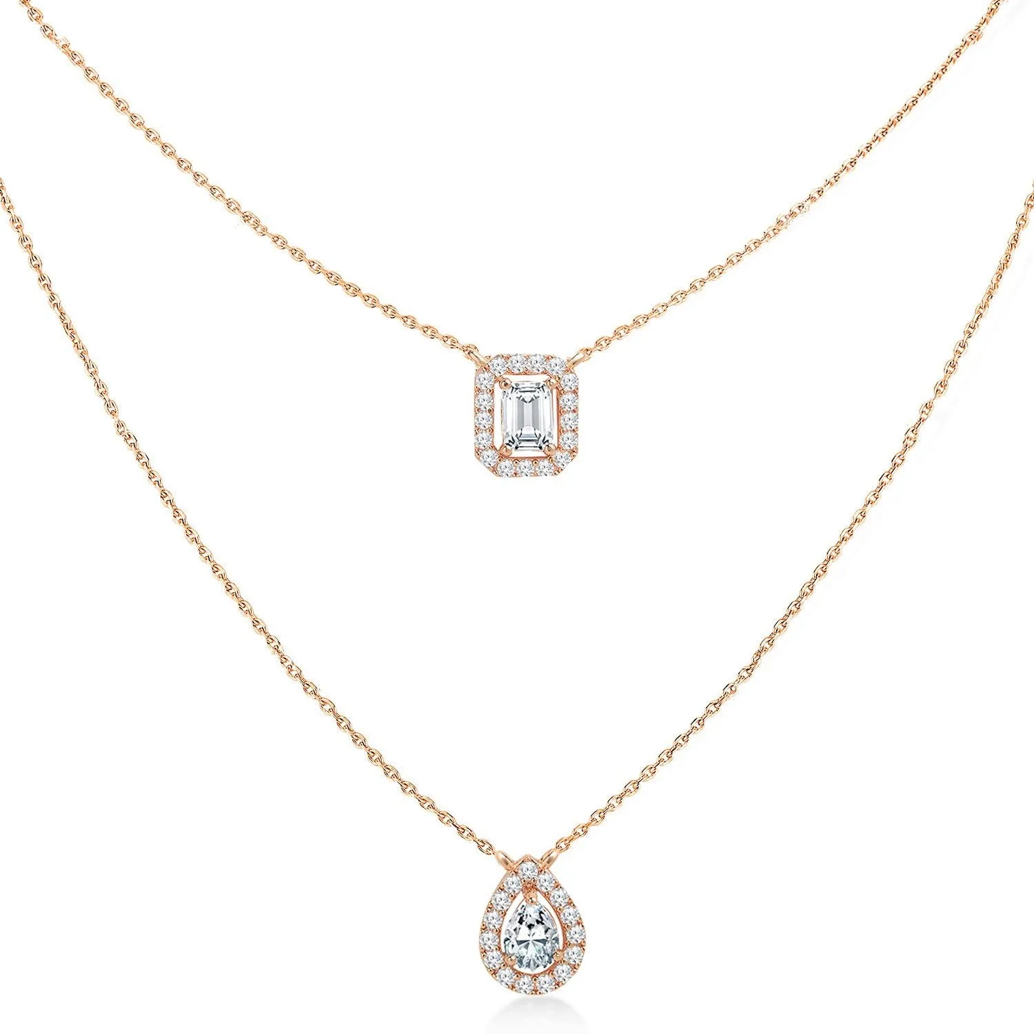 Brass 18k Rose Gold Solitaire Layered Necklace For Women