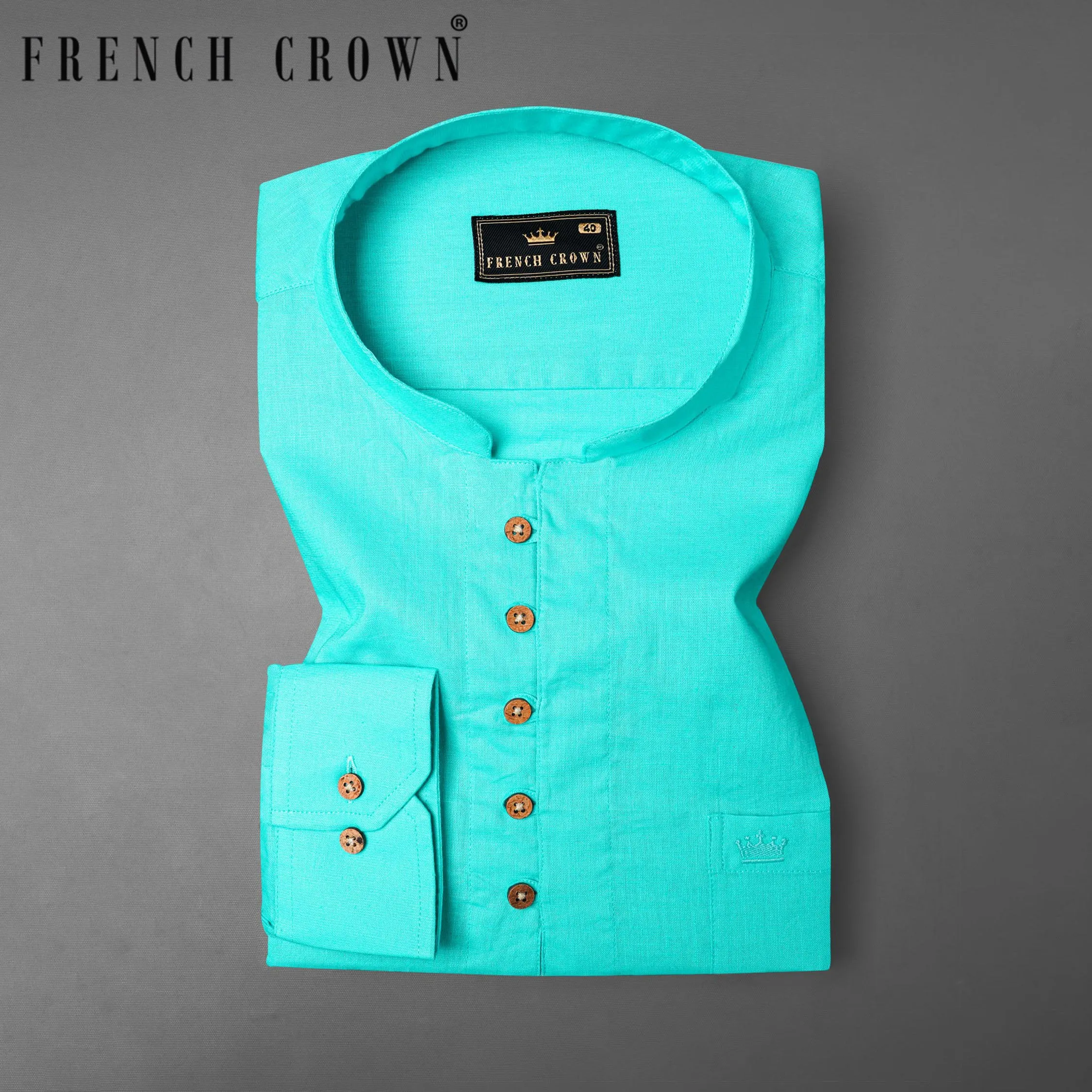 Bright Turquoise Luxurious Linen Kurta Shirt