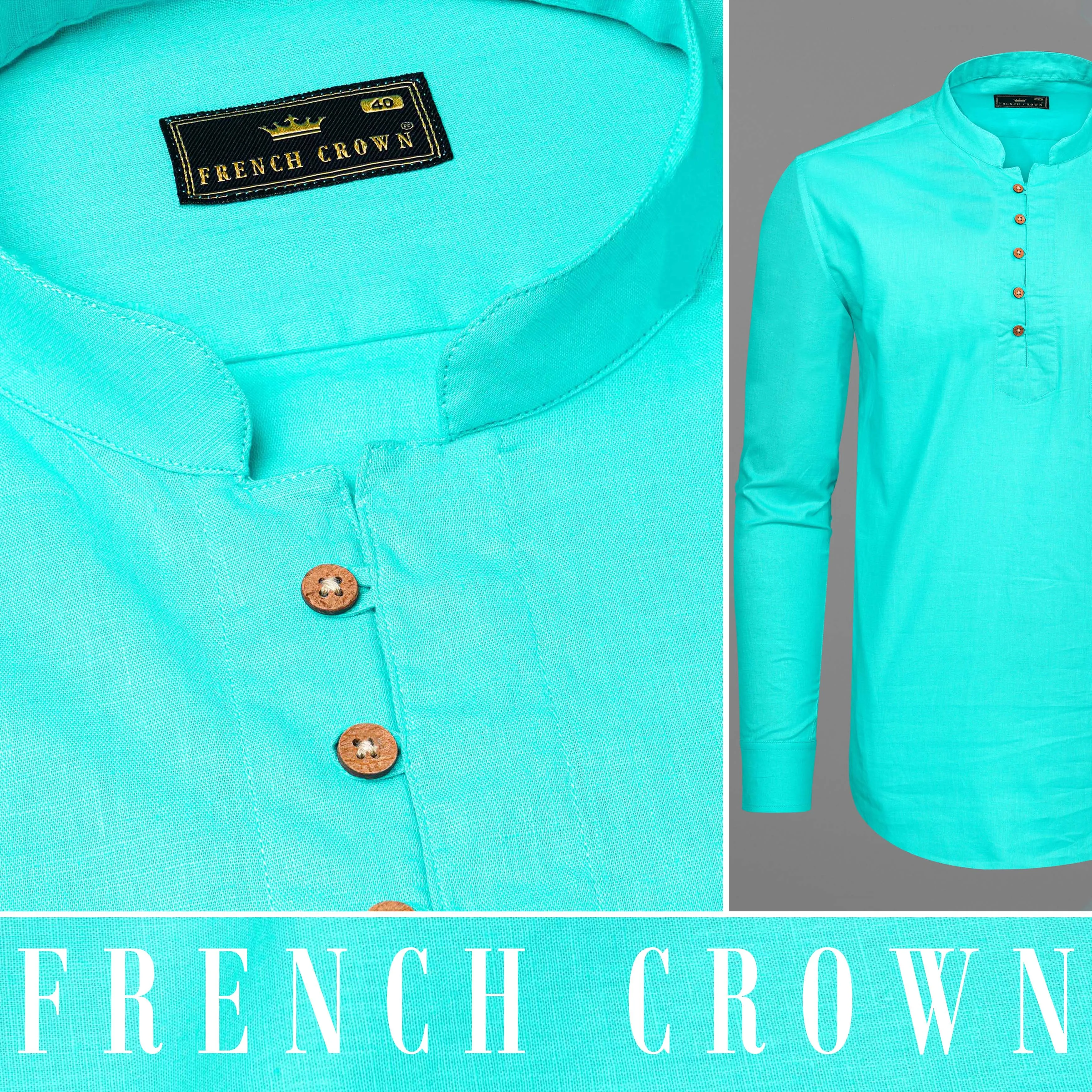 Bright Turquoise Luxurious Linen Kurta Shirt