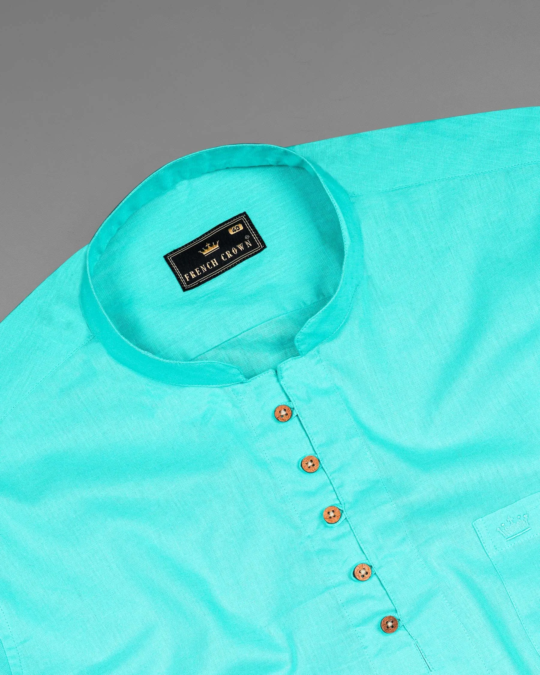 Bright Turquoise Luxurious Linen Kurta Shirt