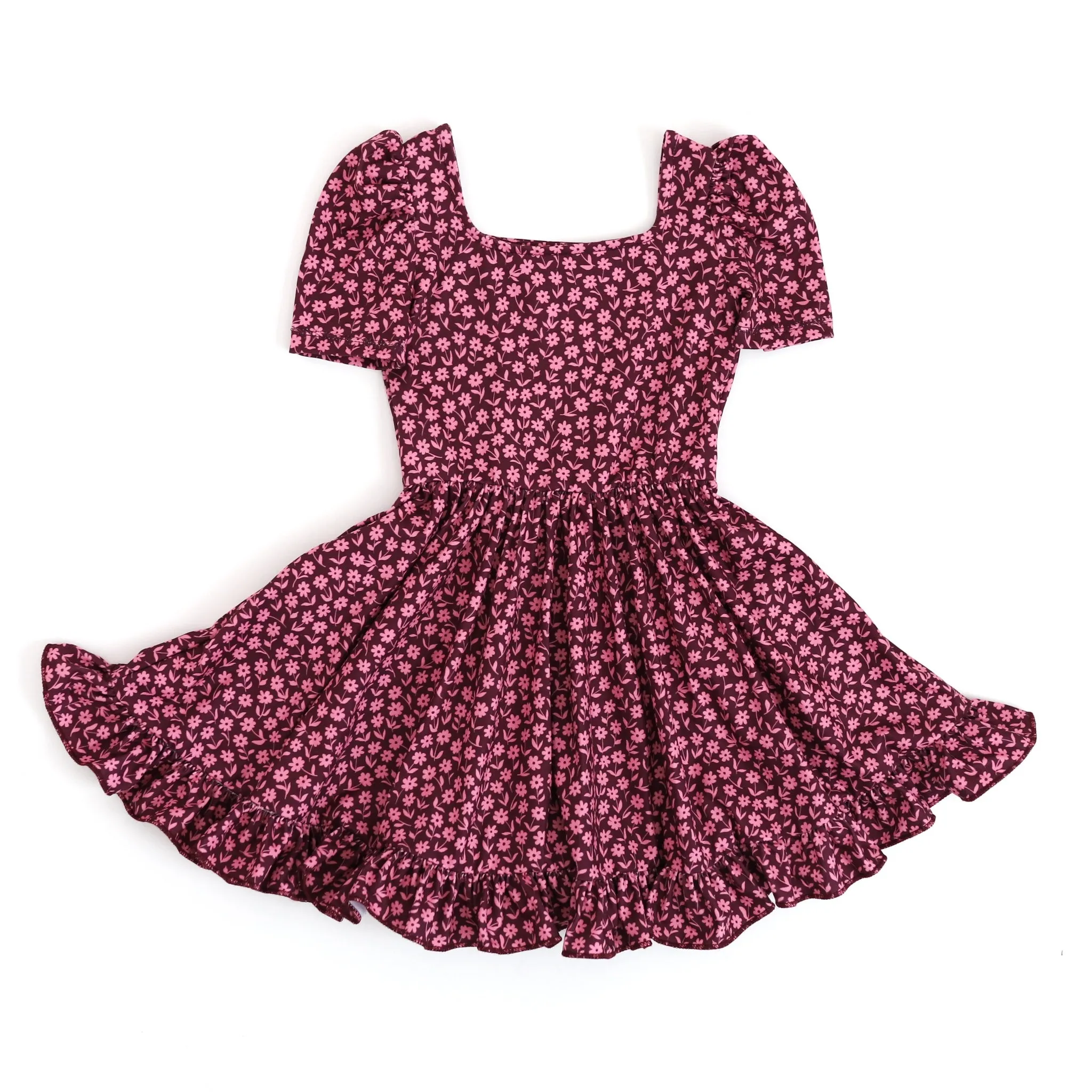 Burgundy Floral Mod Twirl Dress