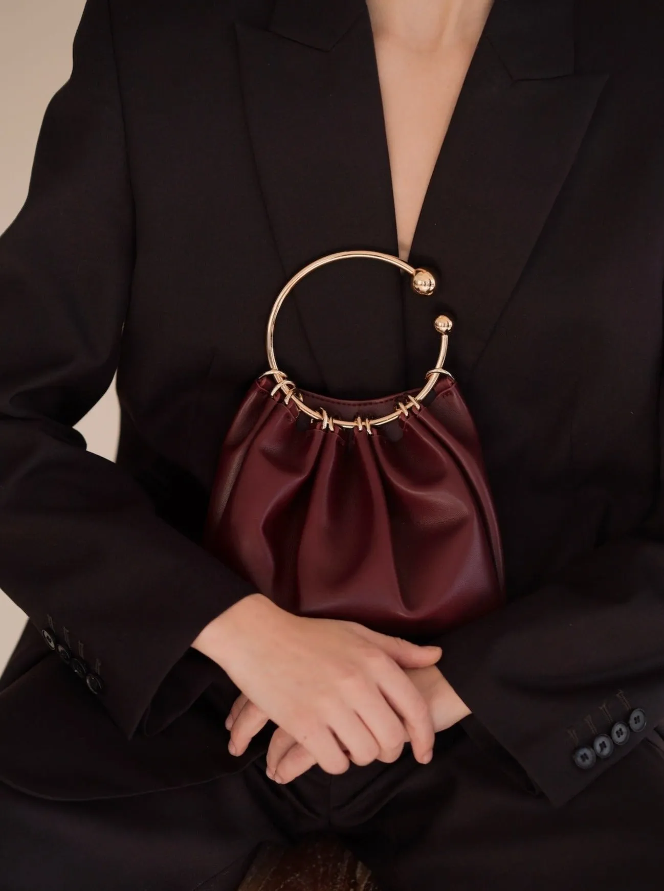 Burgundy Ring Handle Bag ( Pre-Order Only. Will Ship Late Sep.)