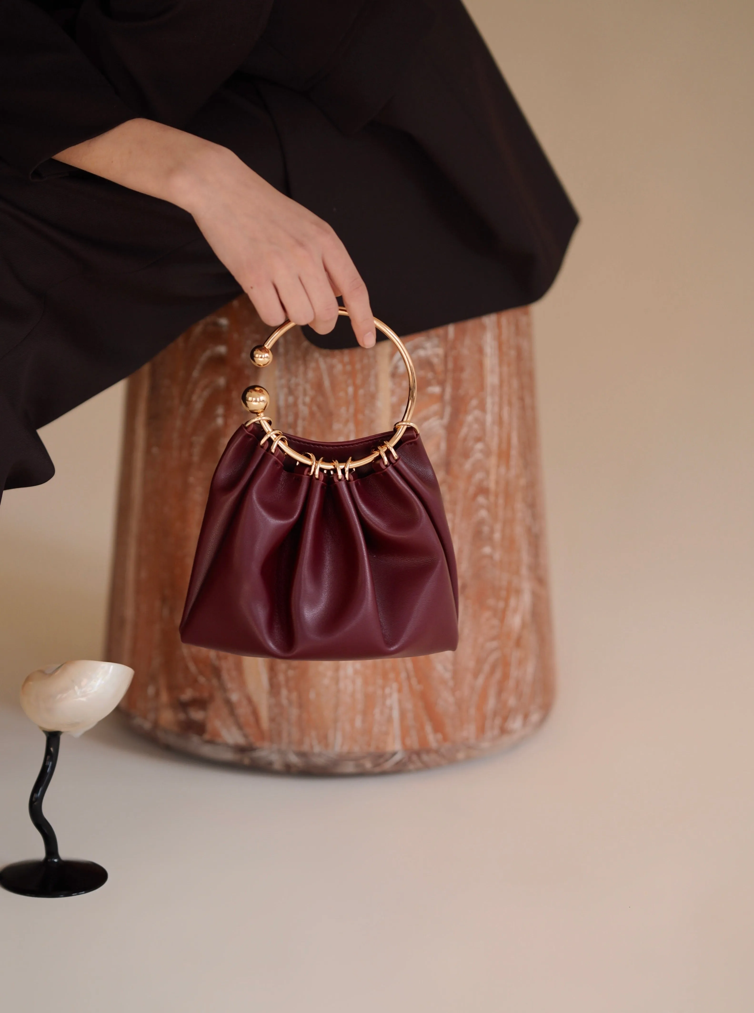 Burgundy Ring Handle Bag ( Pre-Order Only. Will Ship Late Sep.)