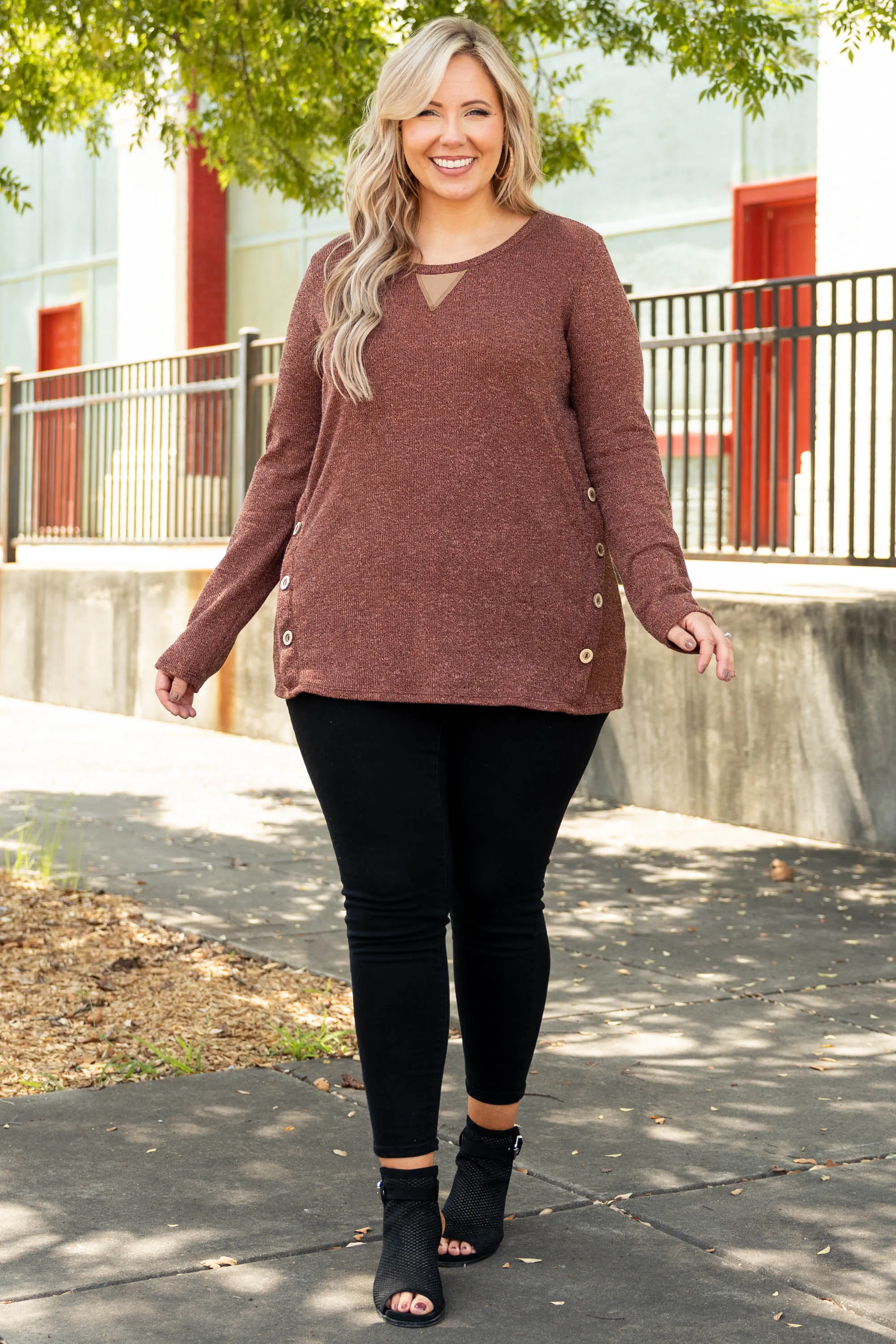 Button Up Top, Red Brown