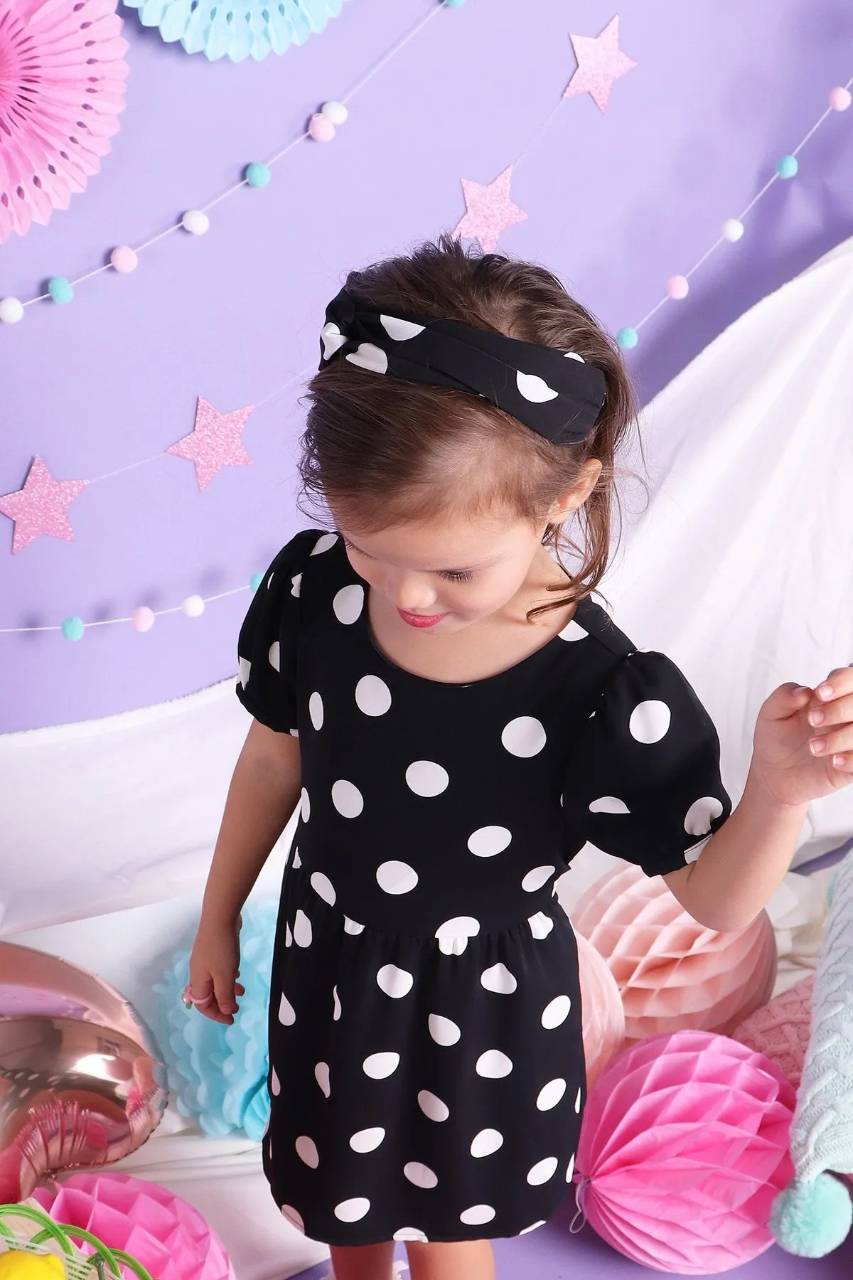 CANDY ELVES POLKA DOT HEAD BAND IN BLACK