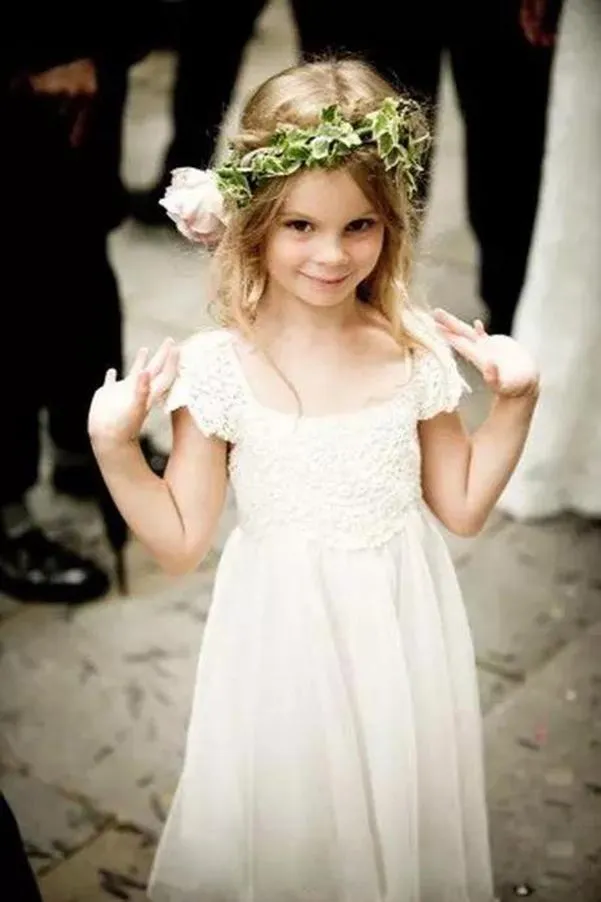 Cap Sleeves Lace Chiffon Beach Flower Girl Dress With Bowknot OF123