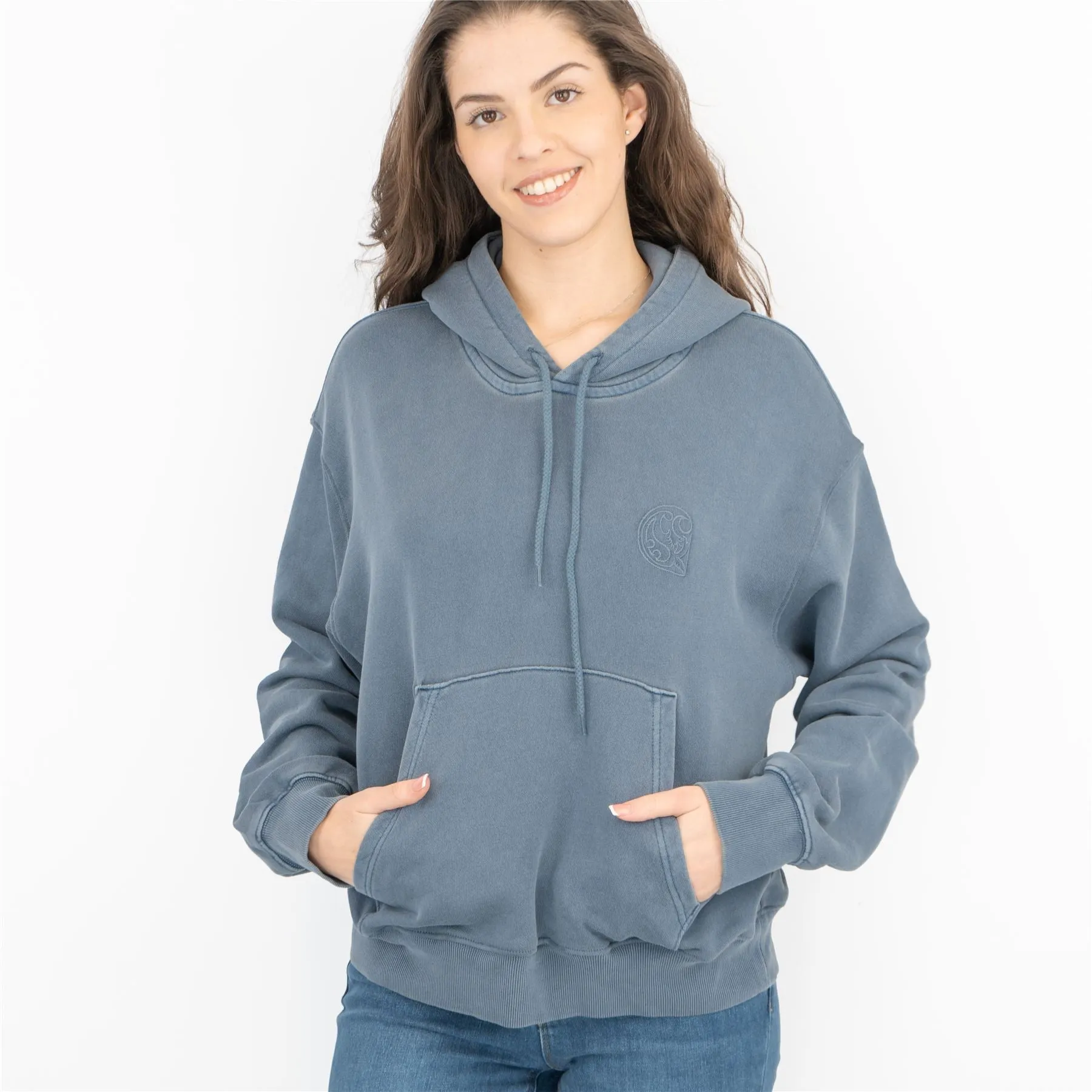 Carhartt Women Hoodie Long Sleeve Casual Blue Hooded Sweat Tops