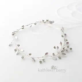 Carlene circlet with glass leaf and rhinestone crystal - bridal headband wreath vine