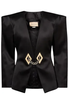 Chain Trimmed Satin Blazer