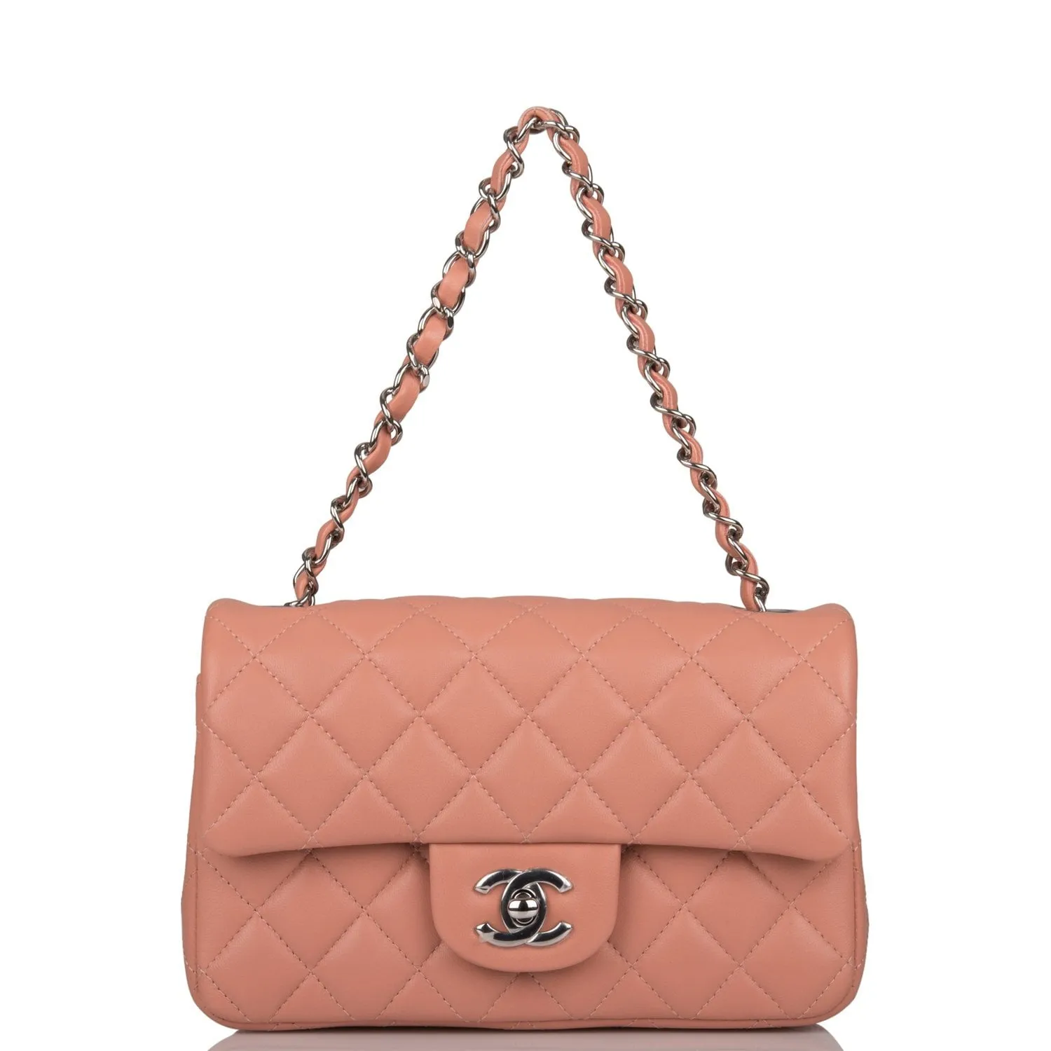 Chanel Mini Rectangular Flap Bag Rose Lambskin Silver Hardware