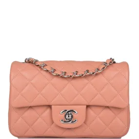 Chanel Mini Rectangular Flap Bag Rose Lambskin Silver Hardware