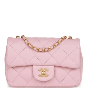 Chanel Mini Rectangular Flap Bag with Heart Chain Pink Lambskin Antique Gold Hardware