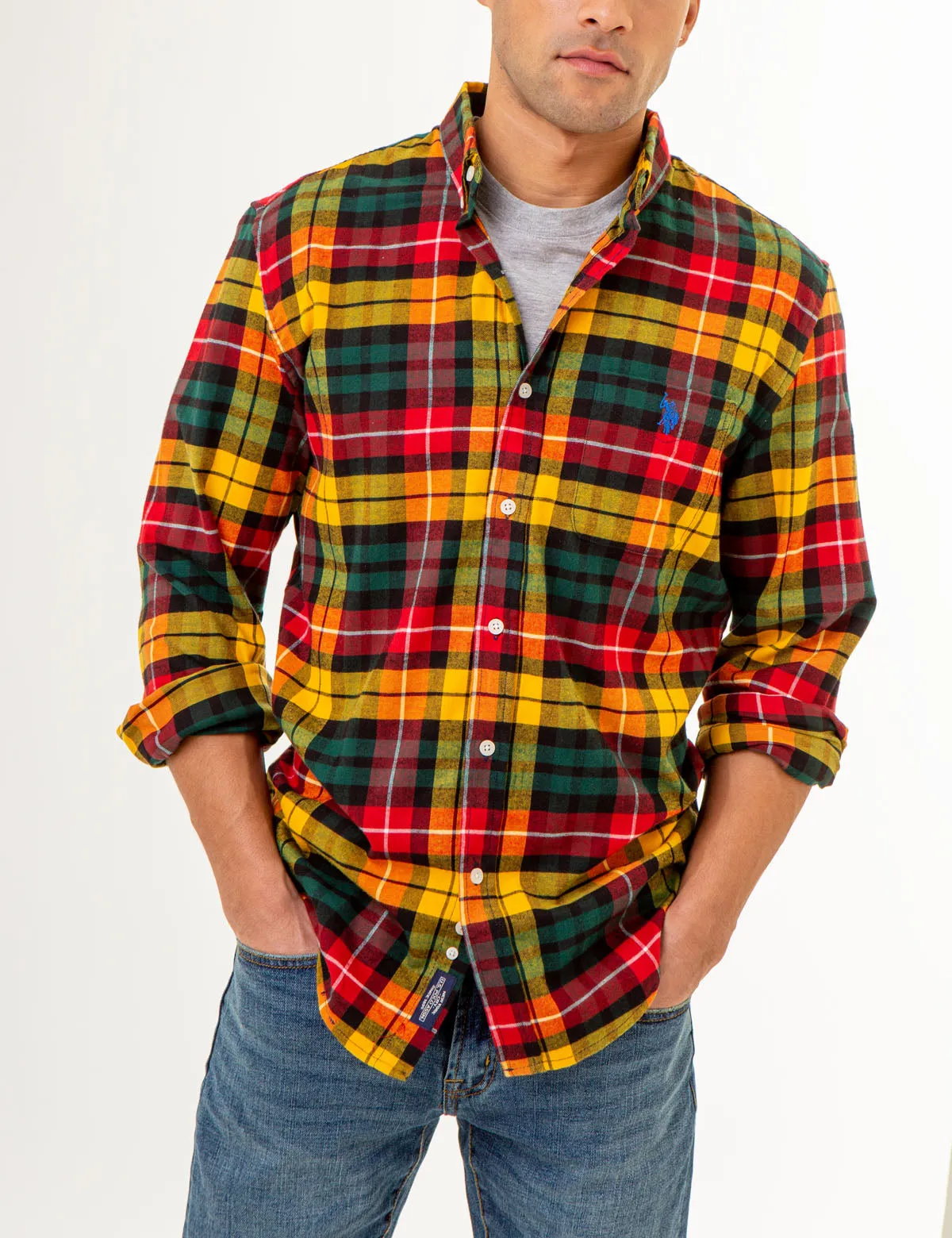 CHEST POCKET YARN DYE PLAID SHIRT