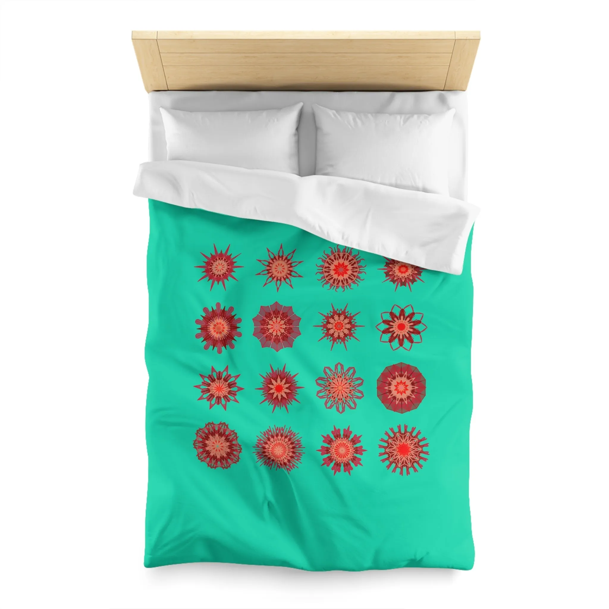 Christmas Handmade Mandala Art Duvet Cover - Aqua Background