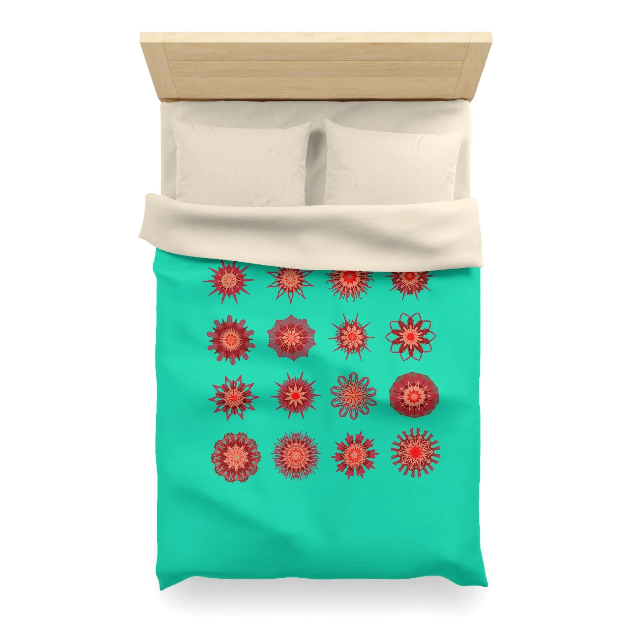 Christmas Handmade Mandala Art Duvet Cover - Aqua Background