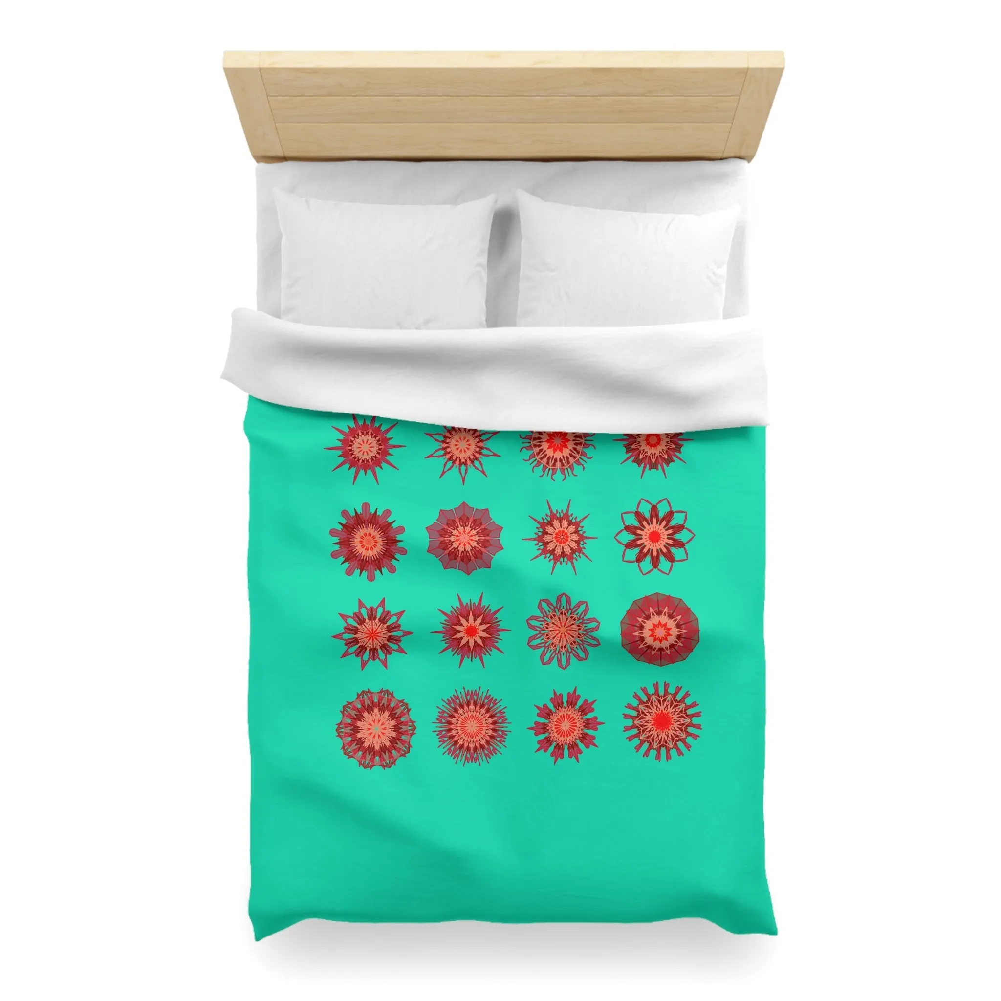 Christmas Handmade Mandala Art Duvet Cover - Aqua Background