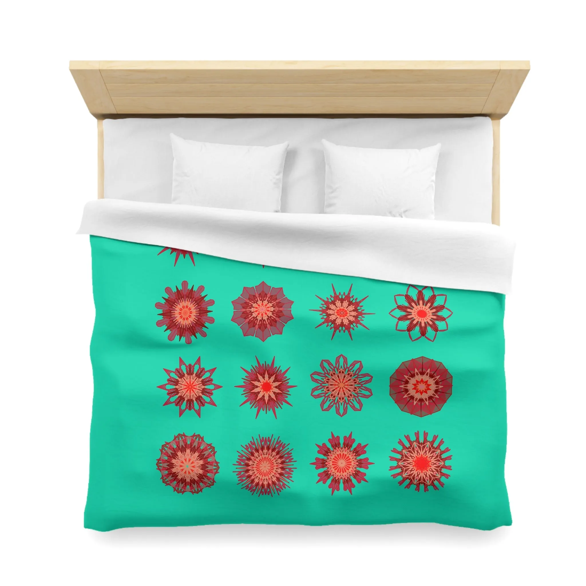 Christmas Handmade Mandala Art Duvet Cover - Aqua Background