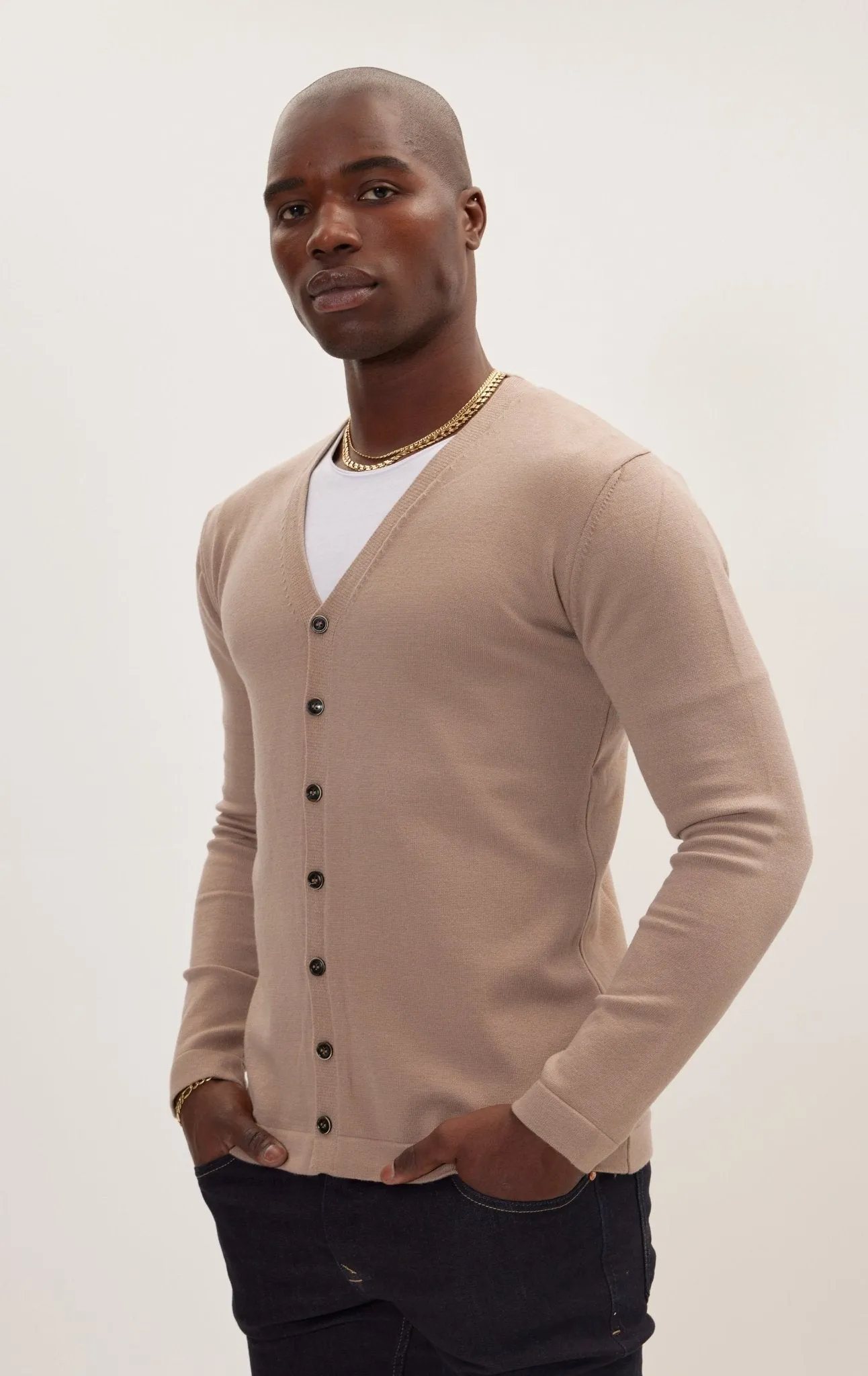 Classic V-neck Button Front Knit Shirt - Vizon