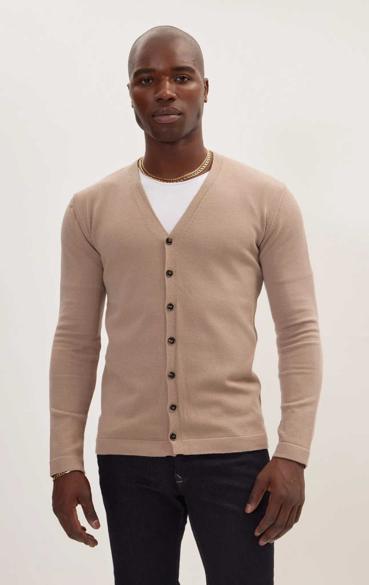 Classic V-neck Button Front Knit Shirt - Vizon