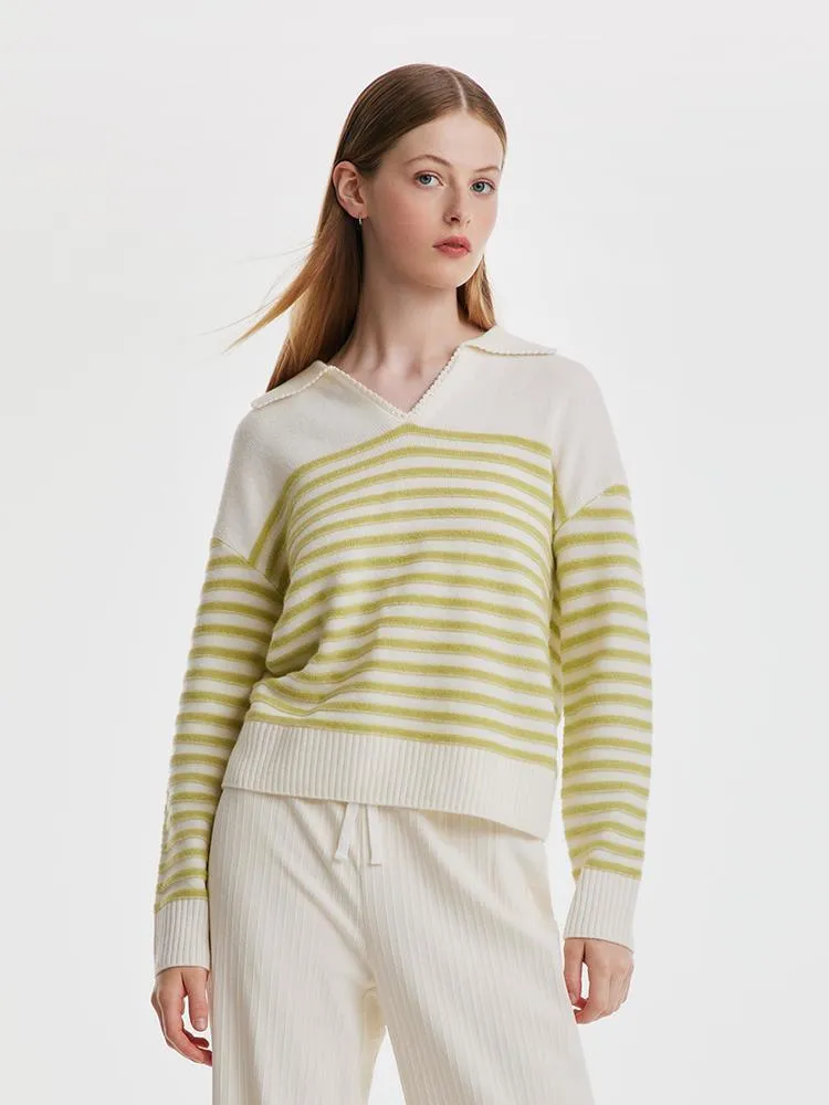 Colorful Striped Woolen Polo Sweater