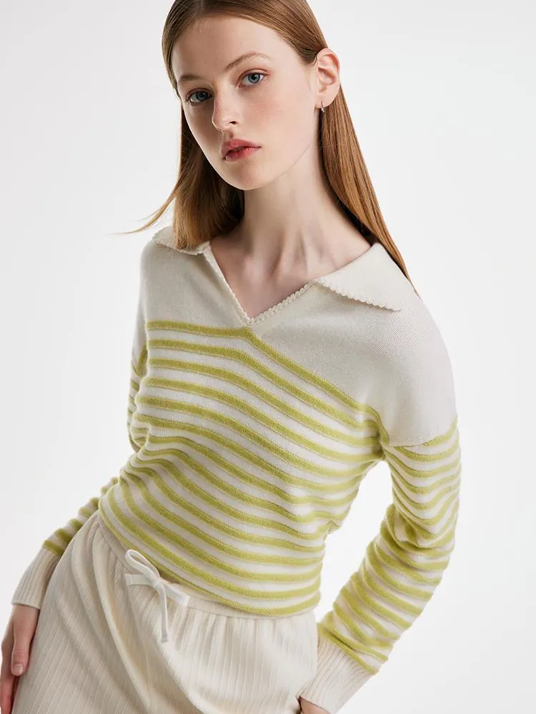 Colorful Striped Woolen Polo Sweater