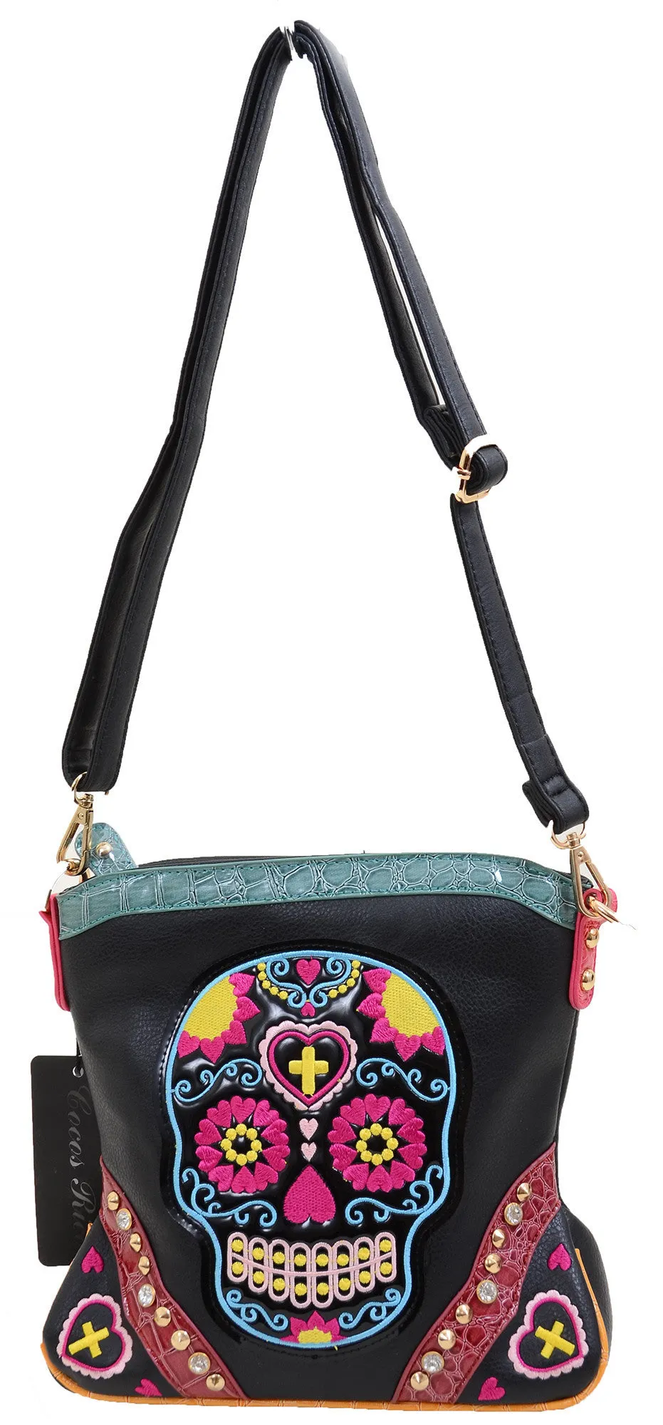 Colorful Sugar Skull Vegan Leather Mini Crossbody Purse